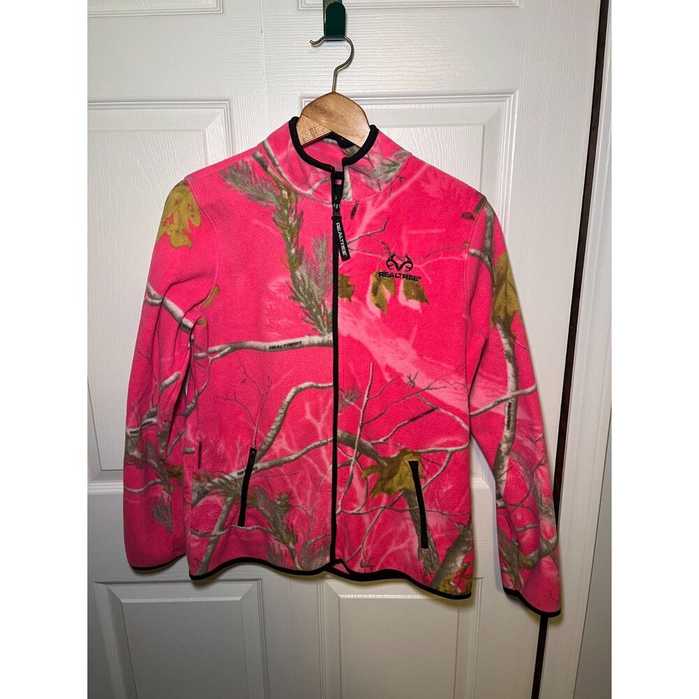 Realtree Pink Camo Fleece Jacket Women’s Medium Full Zip Hunting Coat